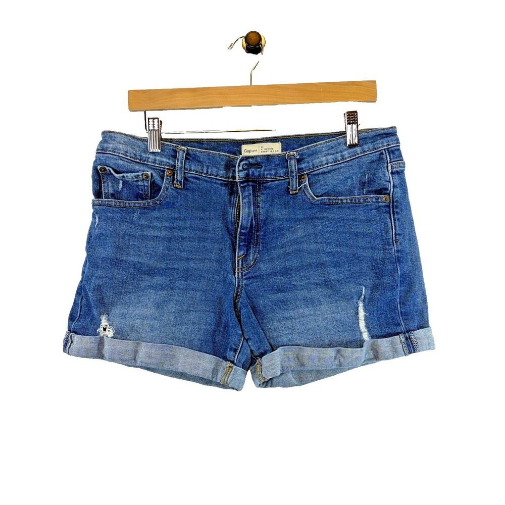 Gap 1969 Women's Distressed Cuffed Denim Jean Shorts Size 30 5" Inseam Blue